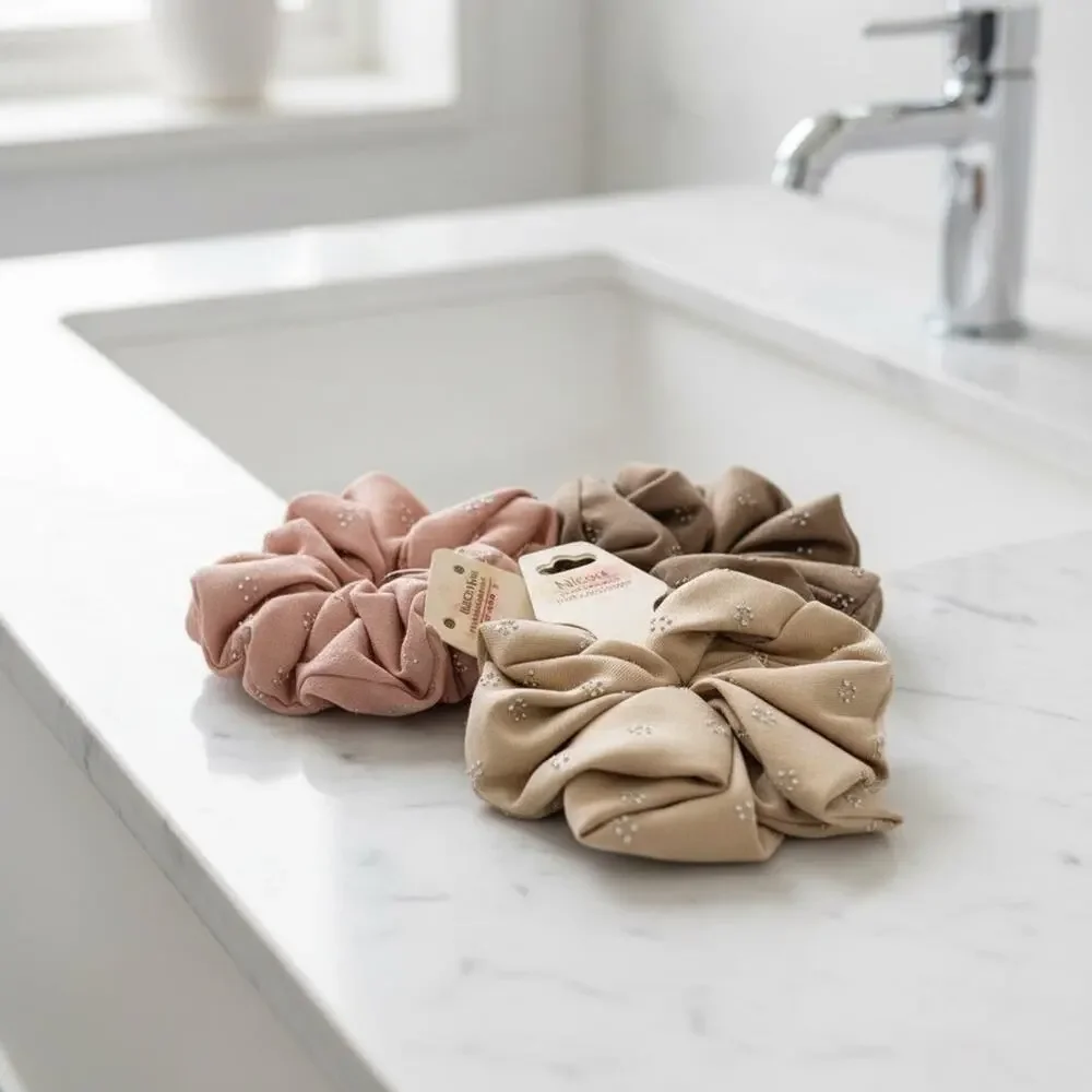 Nicole‎ Hair Scrunchies Trio - Pink, Brown, Tan